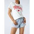 thumbnail image 4 of Qiylii Women's T-Shirt Heart/Letter Print Design Short Sleeve Round Neck Summer Breathable Simple Street Tops, 4 of 6