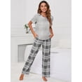 thumbnail image 3 of Hanerdun Women's Plaid Pajamas Lounge Set with Pockets Pjs 2 Piece Sleepwear Nighwear Gray L, 3 of 5