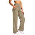 thumbnail image 2 of Seffadzy Women's Yoga Pants High Waisted Straight Leg Stretchy Pocket Solid Color Workout Fitness Gym Trousers Khaki L, 2 of 7