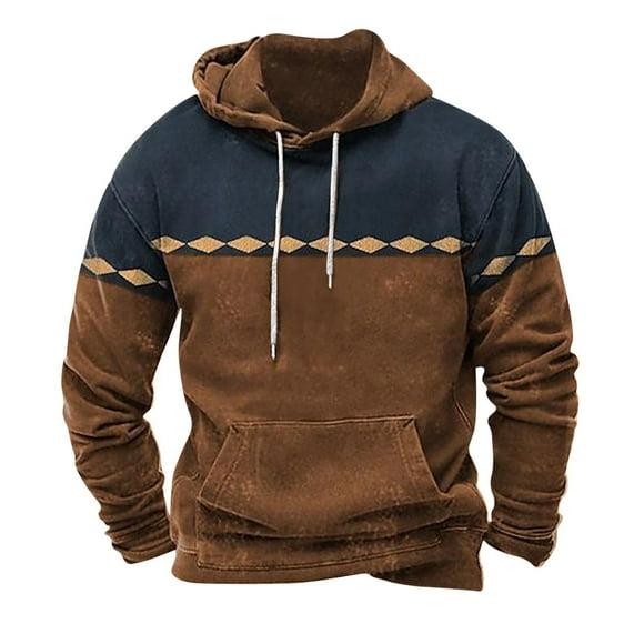 Meichang Men's Vintage Western Aztec Print Hoodie Retro Cowboy Graphic Hooded Casual Long Sleeve Drawstring Pullover Tops
