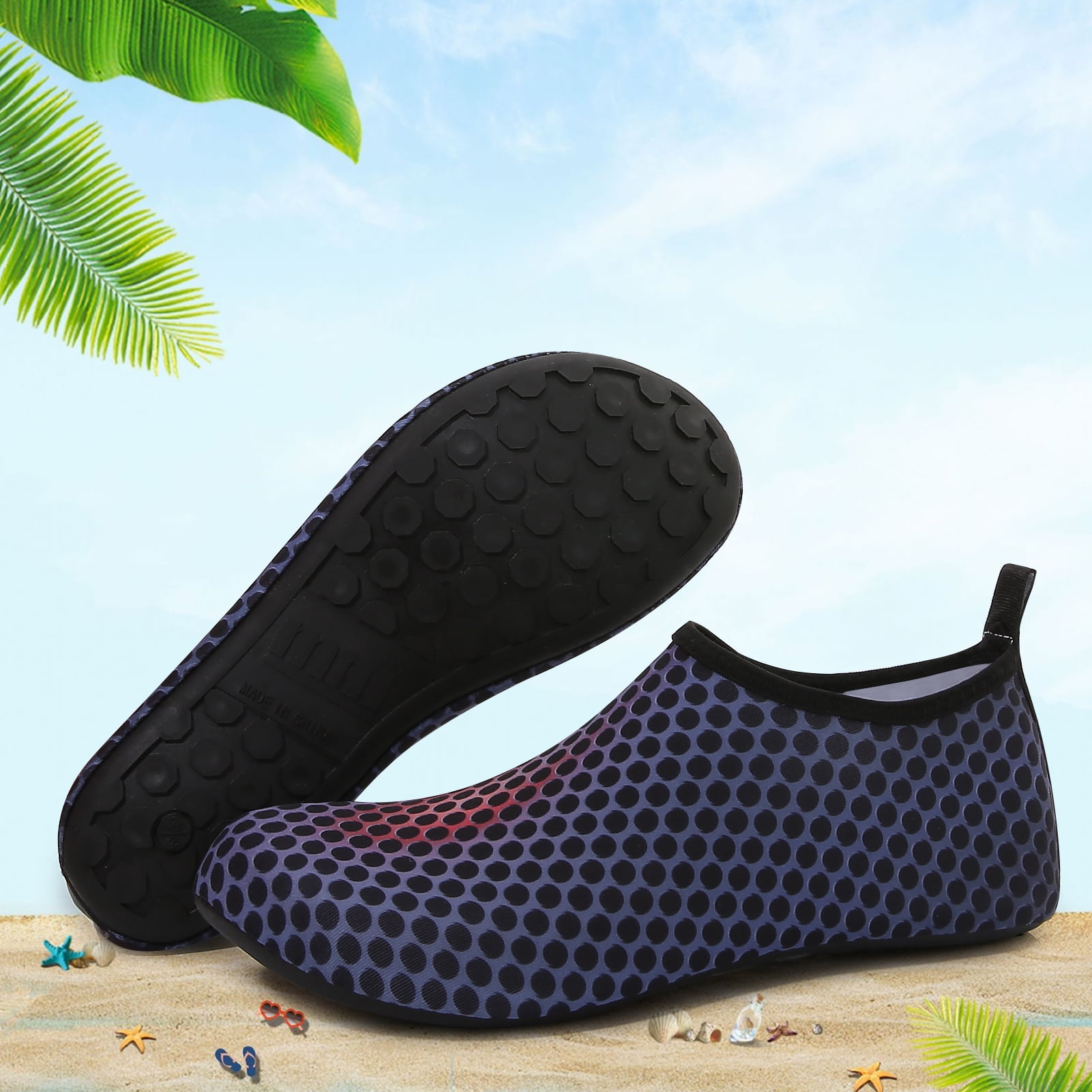 Men and Women a Slip On Barefoot Quick-Dry Beach Aqua Yoga Water Shoes (Black Dots/Purple, 7.5-8.5 Women/6.5-7.5 Men)