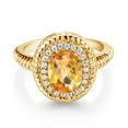 thumbnail image 2 of Gem Stone King 1.91 Ct Oval Checkerboard Yellow Citrine 18K Yellow Gold Plated Silver Halo Engagement Ring (Size 8), 2 of 3
