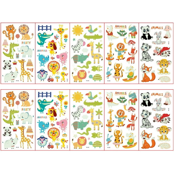 Suministros Regalos Fiesta con tigre/dinosaurio 150 mixtos para niños Tatuajes temporales Estilos luminosos para niños 10 hojas Luminoso y tatuajes Niñas Adhesivos de pared