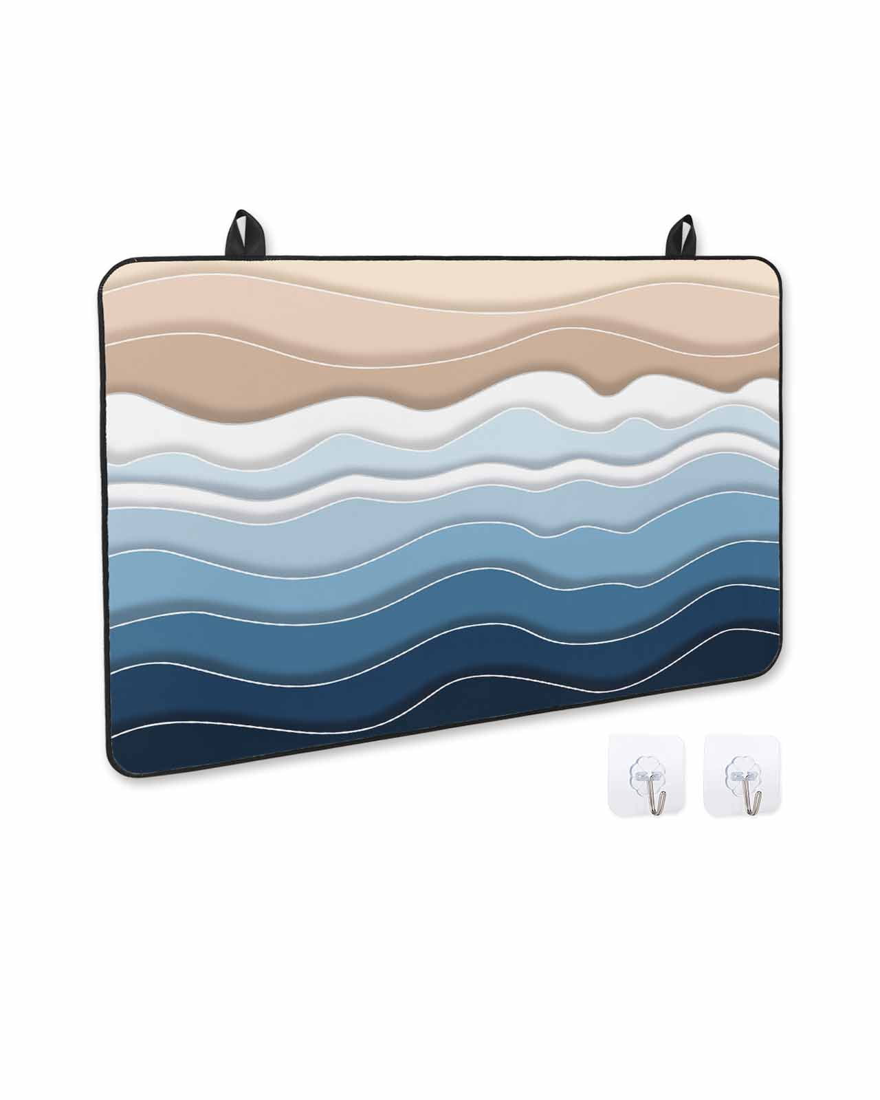 nqOlkjepod Large Induction Cooktop Protector Mat 24"x21", Navy Blue Ombre Stripe Stove Top Covers for Electric Stove, Abstract Summer Beach Coastal Stove Burner Cover Mats, Glass Top Stove Cover