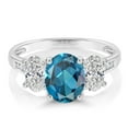 thumbnail image 2 of Gem Stone King 10K White Gold London Blue Topaz and Lab Grown Diamond Engagement Ring for Women | 2.50 Cttw | Oval 8X6MM | Gemstone November Birthstone | Size 6, 2 of 3