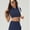Navy, variant on PISONIC 2 Piece Tennis Dress for Women High Waist Pleated Tennis Skirt with Shorts Short Sleeve Crop Golf Workout Skirts Sets