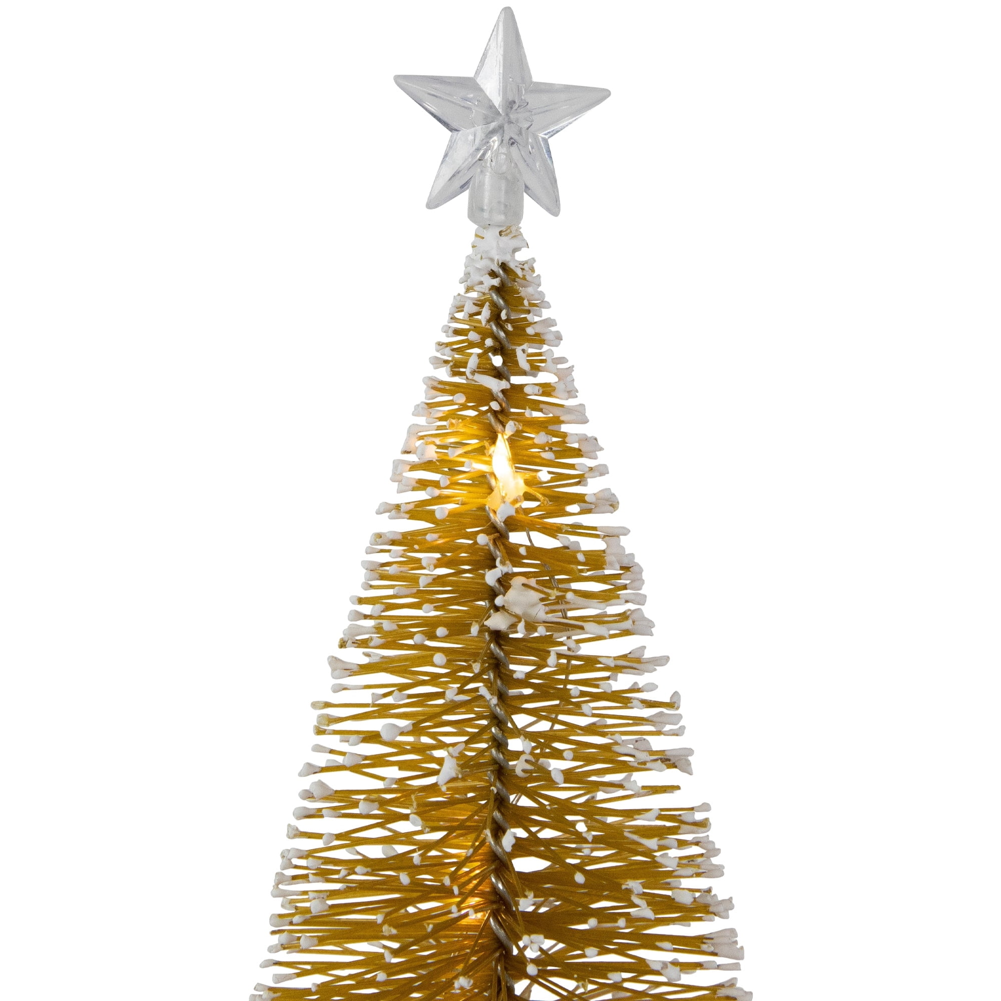 Set of 2 LED Pre-Lit Mini Bottle Brush Pine Christmas Village Trees - 7" Gold