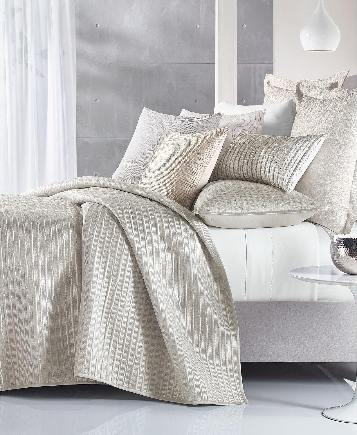 Hotel Collection Silverwood Coverlet With Metallic Embroidery On A Soft Sleek Ivory Satin King Gray Walmart Com Walmart Com