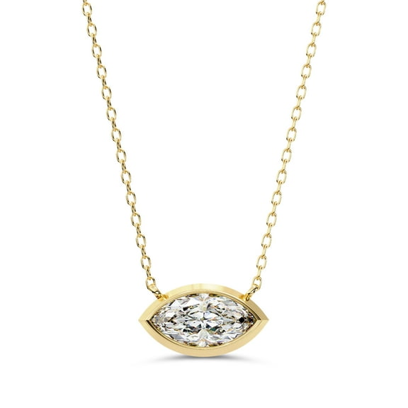 IGI Certified Lab Grown Diamond Solitaire Pendant Necklace for Women | 9.4X4.7mm Marquise Cut Diamond Necklace with 18 Inch Cable Chain 14K Solid Yellow Gold F-G, VS-SI Quality (0.70 Ctw)