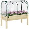 thumbnail image 1 of Outsunny Raised Garden Bed with PE Greenhouse Cover 48 x 22 x 46 inch Natural Wood Planter Box for Herbs and Vegetables, 1 of 10