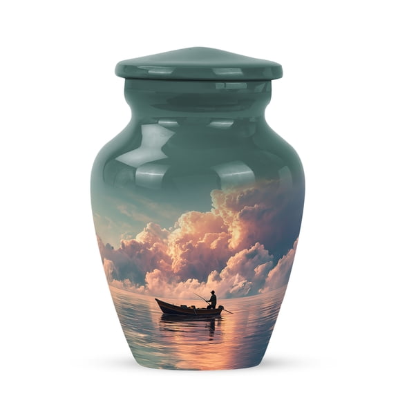 Fishing Man Urns For Adult Ashes Women And Men - Blue Human Ashes Keepsake For Husband And Wife - Cloud Small Urns For Humans Remains - Keepsake Urn For Dad 3 Inch