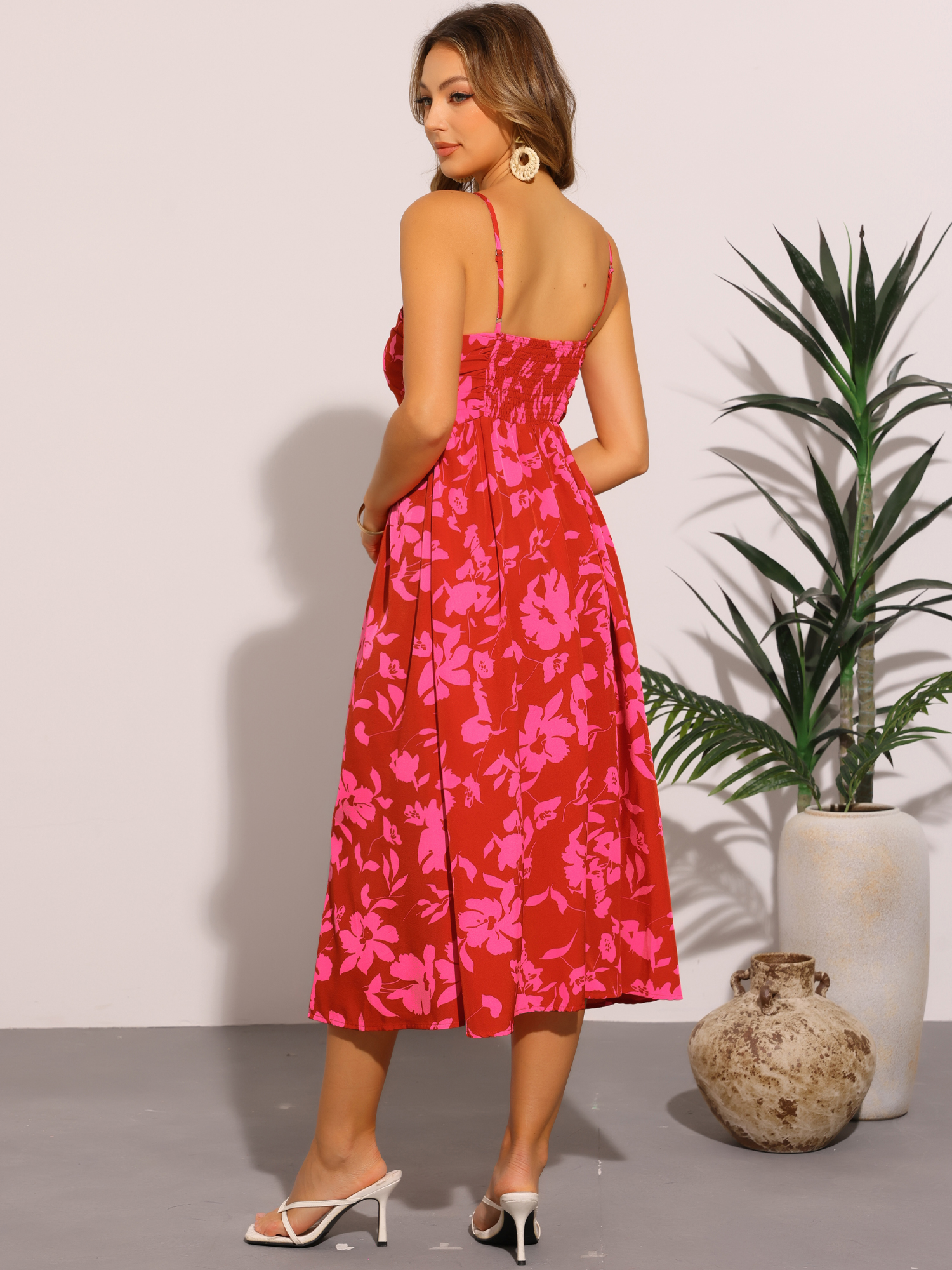 DARING DIVA Floral Easter Sleeveless Crisscross Straps Midi Dress XS Red