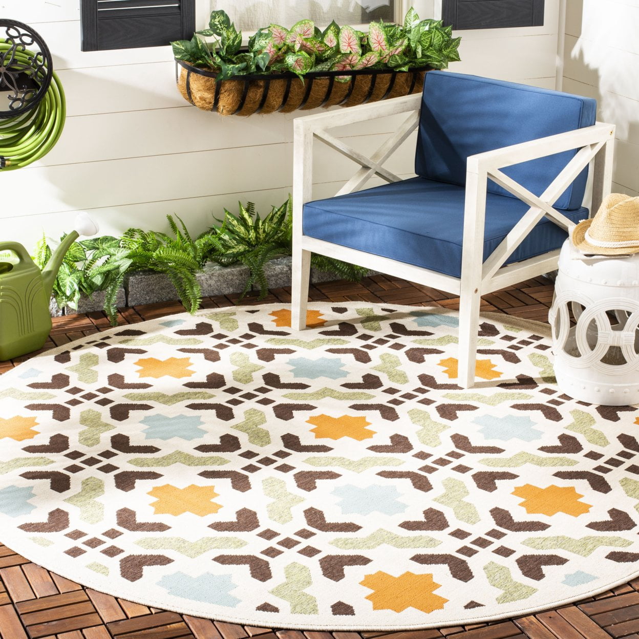 SAFAVIEH Veranda Branson Geometric Indoor/Outdoor Area Rug, 2'7" x 5', Cream/Terracotta