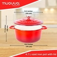 thumbnail image 2 of Olla de hierro fundido con tapa – Cacerola esmaltada antiadherente, apta para horno hasta 260 °C – Resistente olla holandesa – Roja, 5 cuartos, 24 cm – de Nuovva, 2 of 5