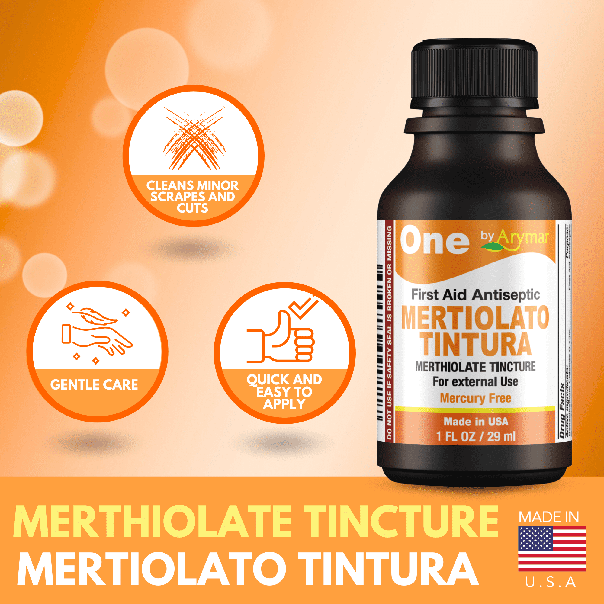 Arymar Mertiolato Tintura  First Aid Antiseptic for Wounds, 1 fl oz (2-Pack)