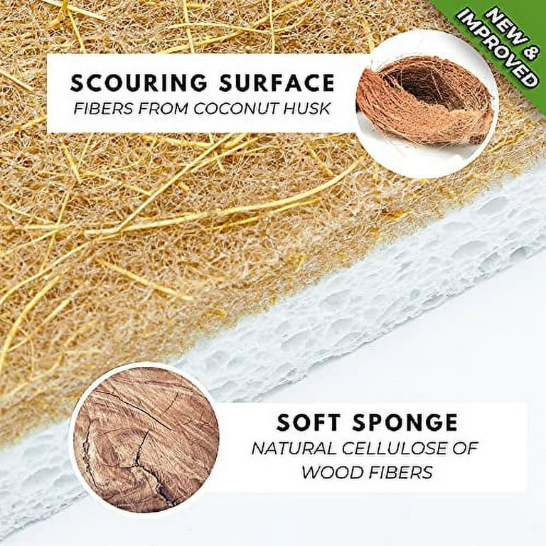 8pcs Natural Wood Pulp Cotton Scrub Sponge Non-Scratch Biodegradable Scrubbing Sponges for Kitchen,Durable No Smell Dishwashing Kitchen Scrubber, Size