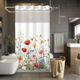thumbnail image 5 of Watercolor Flower No Hooks Shower Curtain with Snap-in Liner Spring Wildflower Leaf Pink Daisy Plant Shower Curtains for Bathroom, Waterproof, Easy Install, Washable 36"x72", 5 of 9