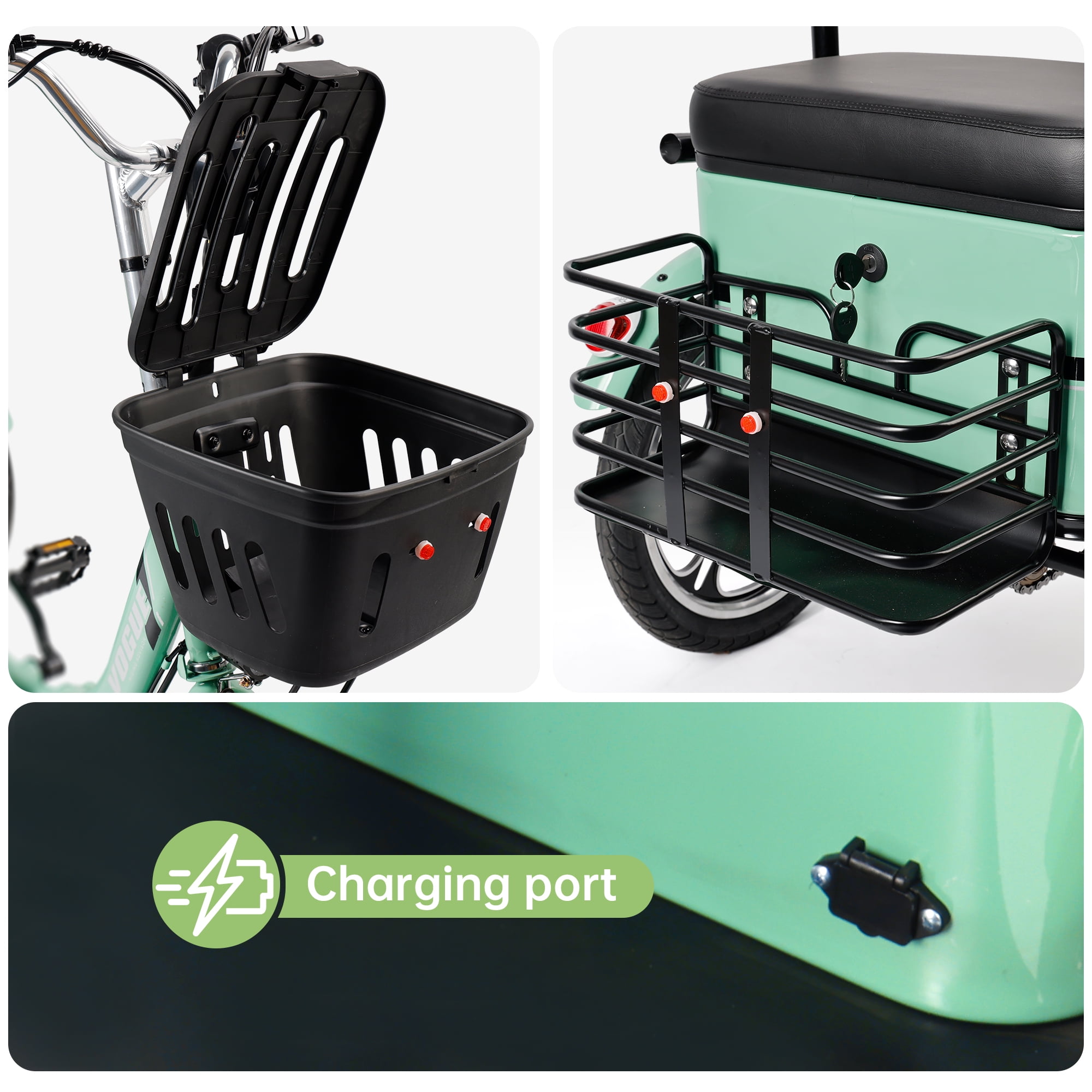 VIPQV Electric Tricycle, 400W Folding Trike Ebike 16", 3 Wheel Electric Tricycle, 14MPH Max Speed, Up to 34 Miles , 48V 12AH UL2849 Tricycle for Adults