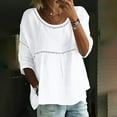 thumbnail image 2 of Lolmot Womens Summer Tops Crewneck Lace Crochet Patchwork Short Sleeve Shirts Casual Solid Color Chiffon Hollow Blouses, 2 of 5