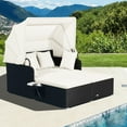 thumbnail image 1 of Costway Lit de Jour en Rotin pour Patio avec Auvent Rétractable, Tables d'Appoint et Coussins, Blanc Cassé, 1 of 10
