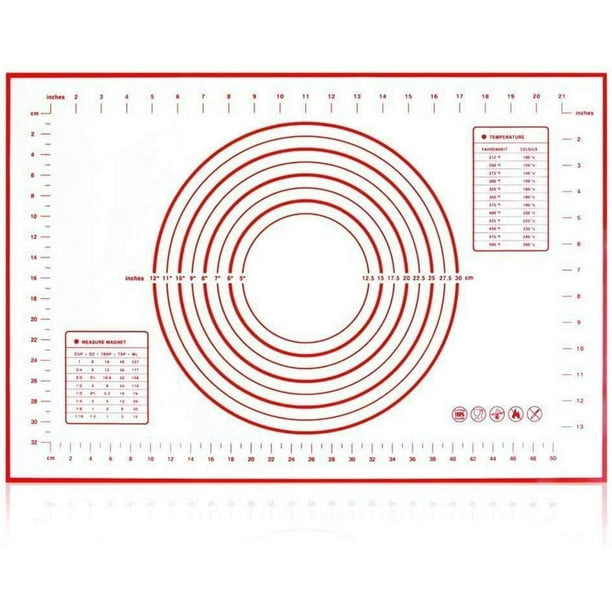 Tapete grande de silicona para repostería, tapete para hornear antiadherente extra grueso con tapete medidor para fondant, tapete para mostrador, tapete para amasar, revestimiento para horno, tapete para corteza de tarta (L-16''(W)24''(L), rojo)- - oso de fresa Electrónica