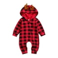 thumbnail image 1 of ZAXARRA Baby Plaid Rompers Newborn Christmas Long Hooded Bodysuit Infant Loose Fit Jumpsuits, 1 of 7
