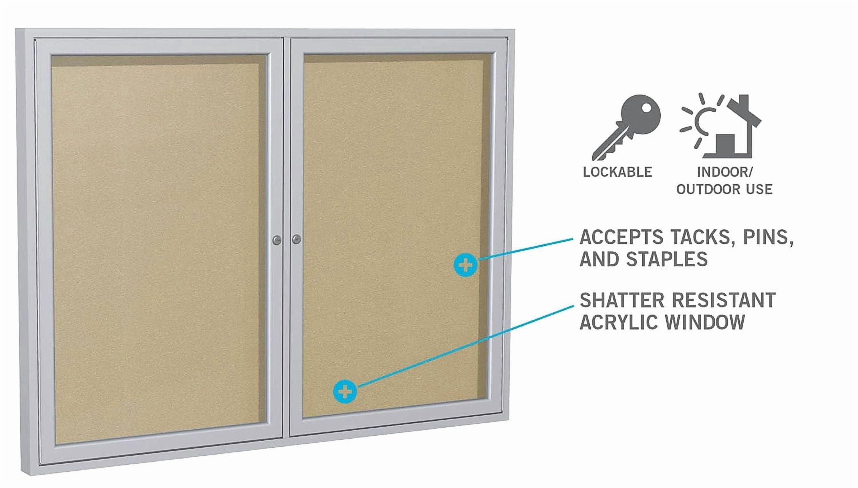 Ghent's Vinyl 36" x 60" 2 Door Enclosed Bulletin Board in Silver