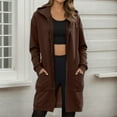 thumbnail image 2 of Women's Hoodie Oversize Thicken Lined Full Zipper Long Sleeve Hooded Jacket Mid-Length with Pocket Loose Fot Sweatshirts Brown, 2 of 4