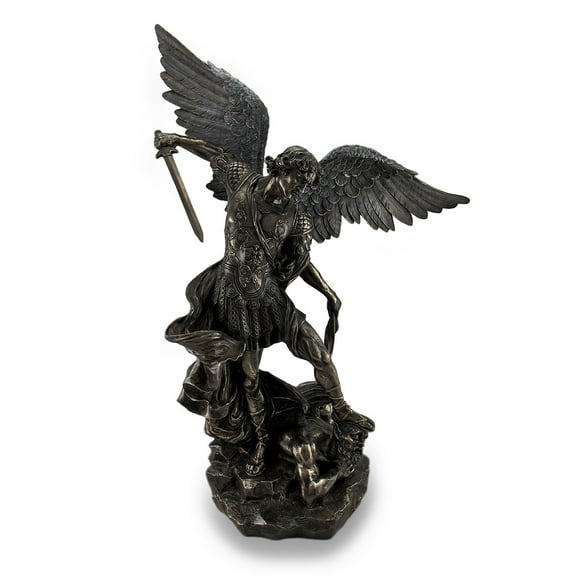 Veronese Design Saint Michael Slays Lucifer Bronzed Sculptured Statue 31 in.