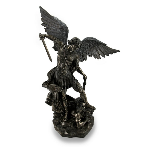 Saint Michael, The Archangel Triumphing Over Lucifer 31-Inch Tall Bronze Finished Cast Resin Sculpture - Majestic Home Decor Statue in Exquisite Detail
