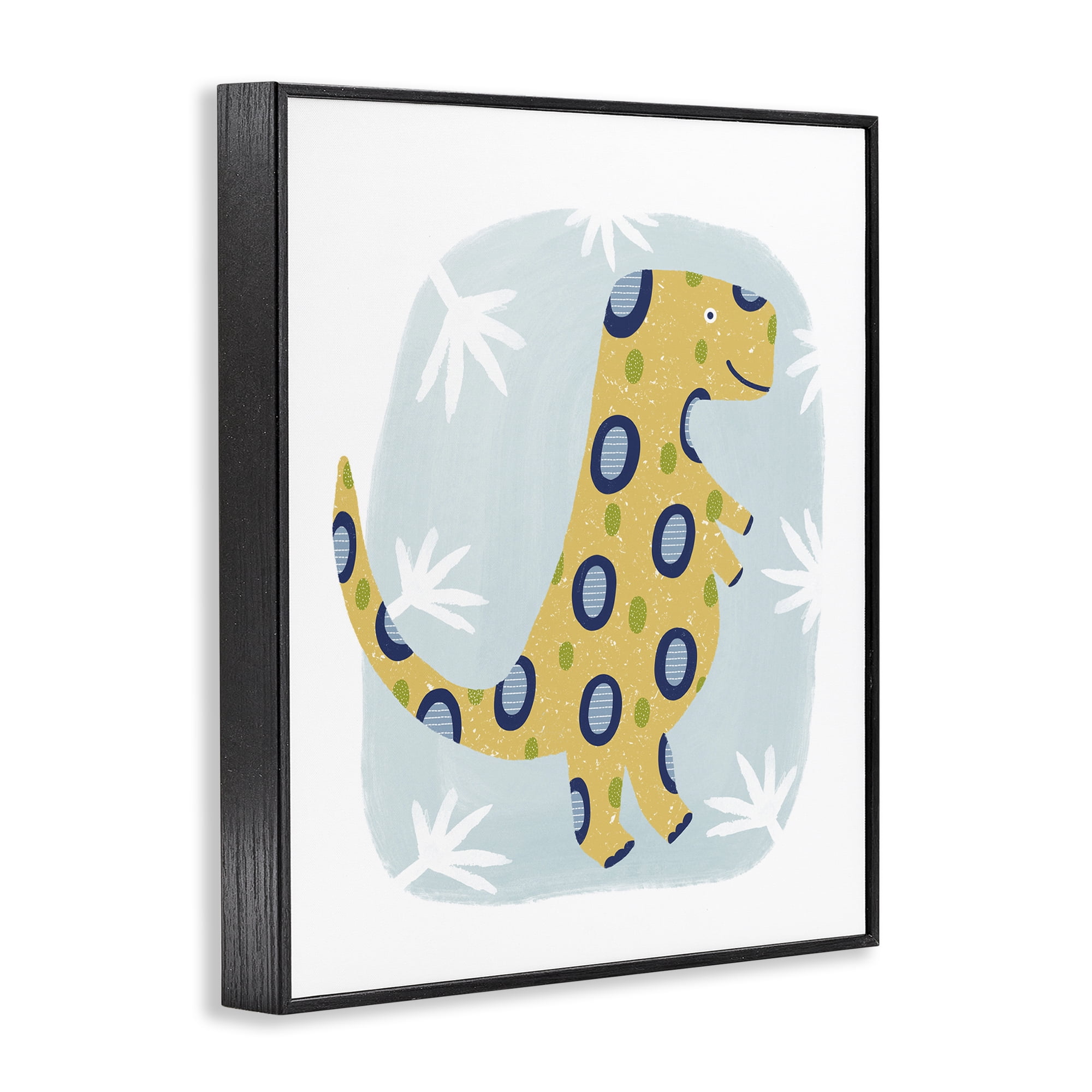 Stupell Industries T-Rex with Leaves Animals & Insects Painting Black Framed Art Print Wall Art, 16 x 20