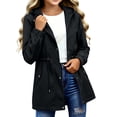 thumbnail image 3 of Kids Rain Jacket Boys Girls Size 12-14 Waterproof Lightweight Raincoats Rain Jacket Girls Zip up Button Outdoor Windbreaker Cinched Waist Jackets with Hood Black 12-13 Years, 3 of 6