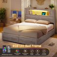 thumbnail image 5 of Farmhouse Queen Size Bed Frame with Bookcase Headboard, Wood Platform Bed with LED Lights & 4 Drawers, No Box Spring Needed, Grey, 5 of 6