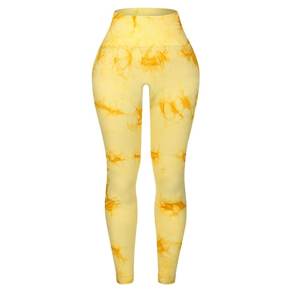 CRAFTHROU High Waist Yoga Pants For Women 90 Nylon 10 Spandex Breathable Moisture Wicking 1Pcs Yellow L 35.0x12.6x0.2in