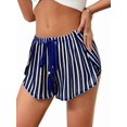 thumbnail image 2 of Womens Striped Hollow Out Loose Fit Tie Front Mesh Beach Shorts Casual Vacation Bottoms Blue M, 2 of 7