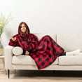 thumbnail image 5 of PAVILIA Blanket Hoodie for Women Red, Sherpa Wearable Blanket Men, Cozy Oversized Sweatshirt Blanket, Warm Fleece Hooded Blanket Sweater with Sleeves and Two Big Pocket, Adult Long, Checker Red, 5 of 9