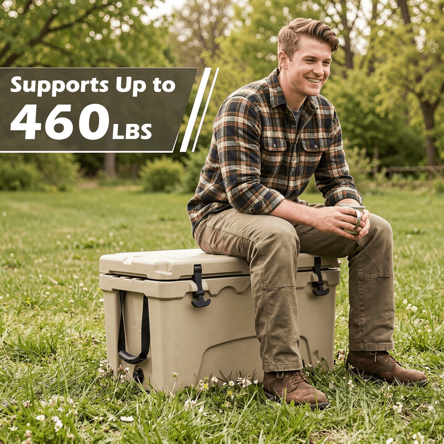 Biotree 45 Quart Portable Hard Cooler Insulated Ice Chest Keeps Cool for up to 6 Days, Khaki