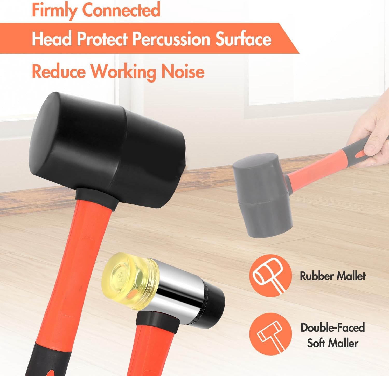 5-Piece Hammer Set, Dead Blow Hammer | Claw Hammer | Rubber Mallet | Double-Faced Soft Mallet | Small Hammer