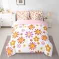 thumbnail image 2 of jejeloiu Cartoon Cute Daisy 7 Pieces Bedding Comforter Set,Kawaii Flower Floral Full Bedding Set,White Orange Pink Fitted Sheet Flat Sheet For Girl,Breathable Home Decor Reversible, 2 of 8