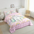 thumbnail image 2 of jejeloiu Kawaii Cartoon Unicorn Queen Comforter Set,Cute Rainbow Bedding Sets,Modern Geometric Checkered Bedding Comforter Set For Girls Kids,Ultra Soft Home Decor Reversible,3pcs, 2 of 8