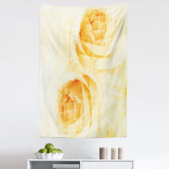 Abstract Tapestry, Rose Flower in Watercolor Effect Romantic Girly Classic Style Design Print, Fabric Wall Hanging Decor for Bedroom Living Room Dorm, 5 Sizes, Yellow and Beige, by Ambesonne