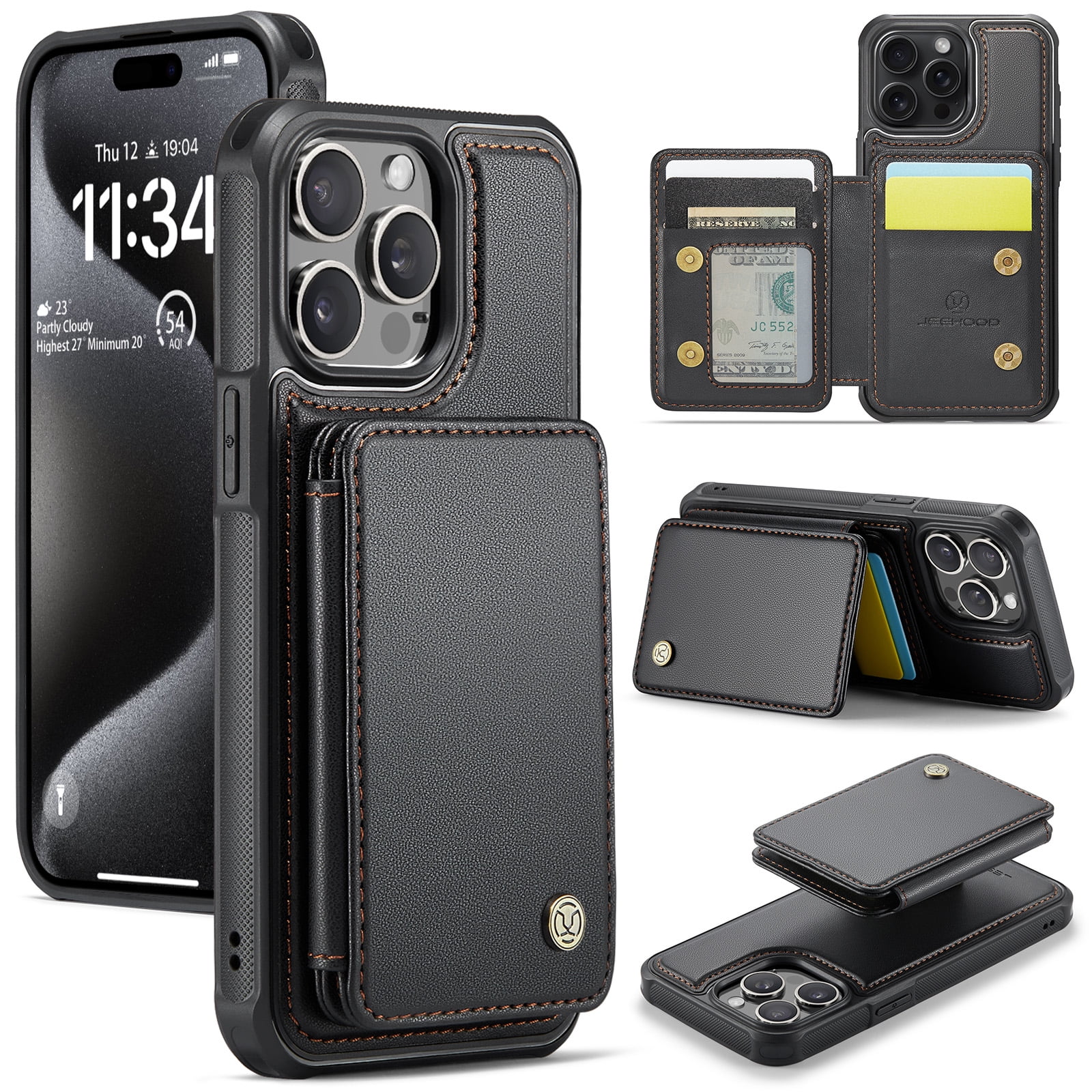 Case Designed for iPhone XS Max, Classic RFID Blocking Detachable Magnetic Card Slots Kickstand Durable Shockproof Protective Magnetic Buckle 2 In 1 Case for iPhone XS Max - Black