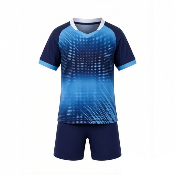 Ultrave Kids 2 Piece Soccer Outfit Gradient Geometric Print Jersey Shorts Quick Dry Football Sportswear for 1-14Y