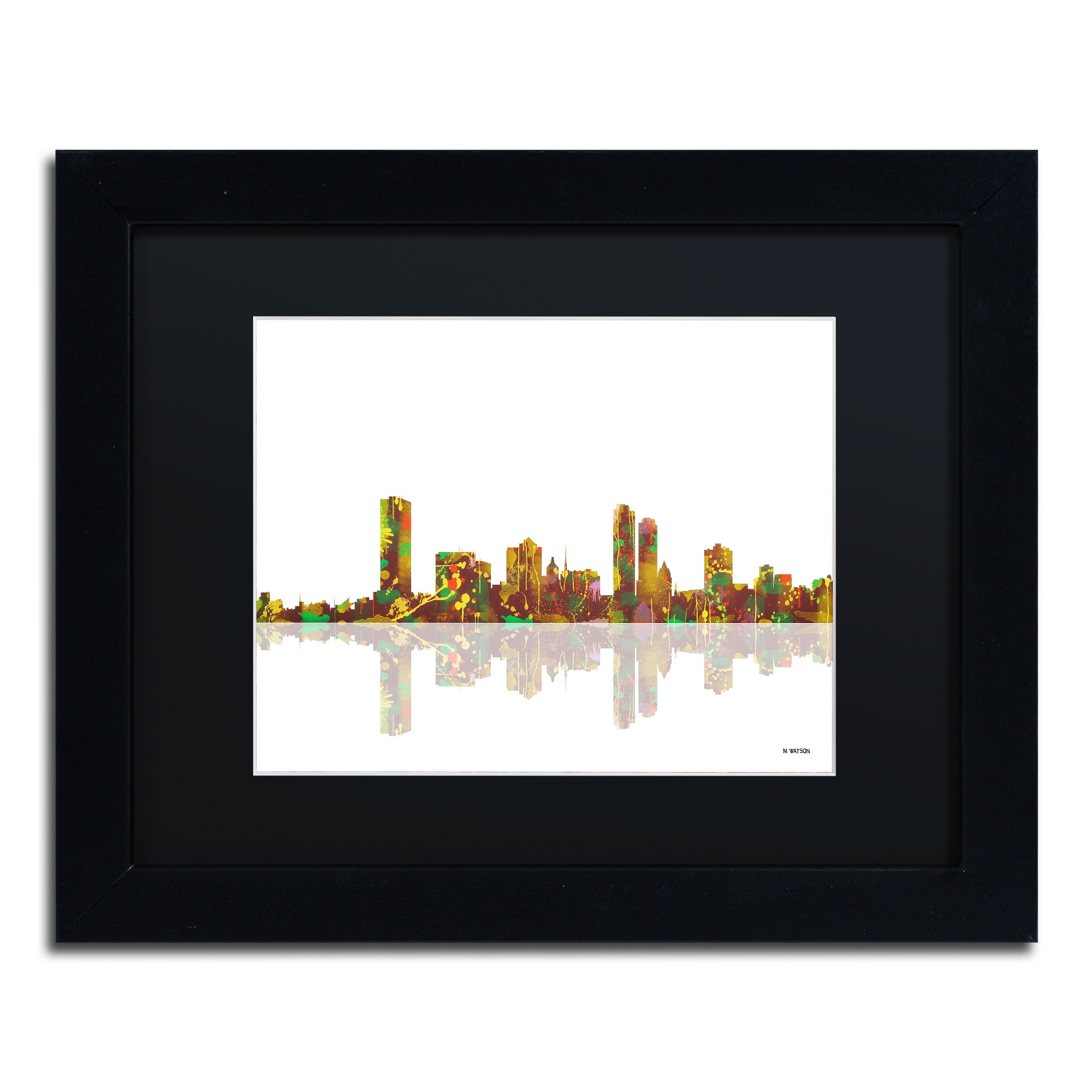 Trademark Fine Art "Milwaukee Wisconsin Skyline" Canvas Art by Marlene Watson Black Matte, Black Frame