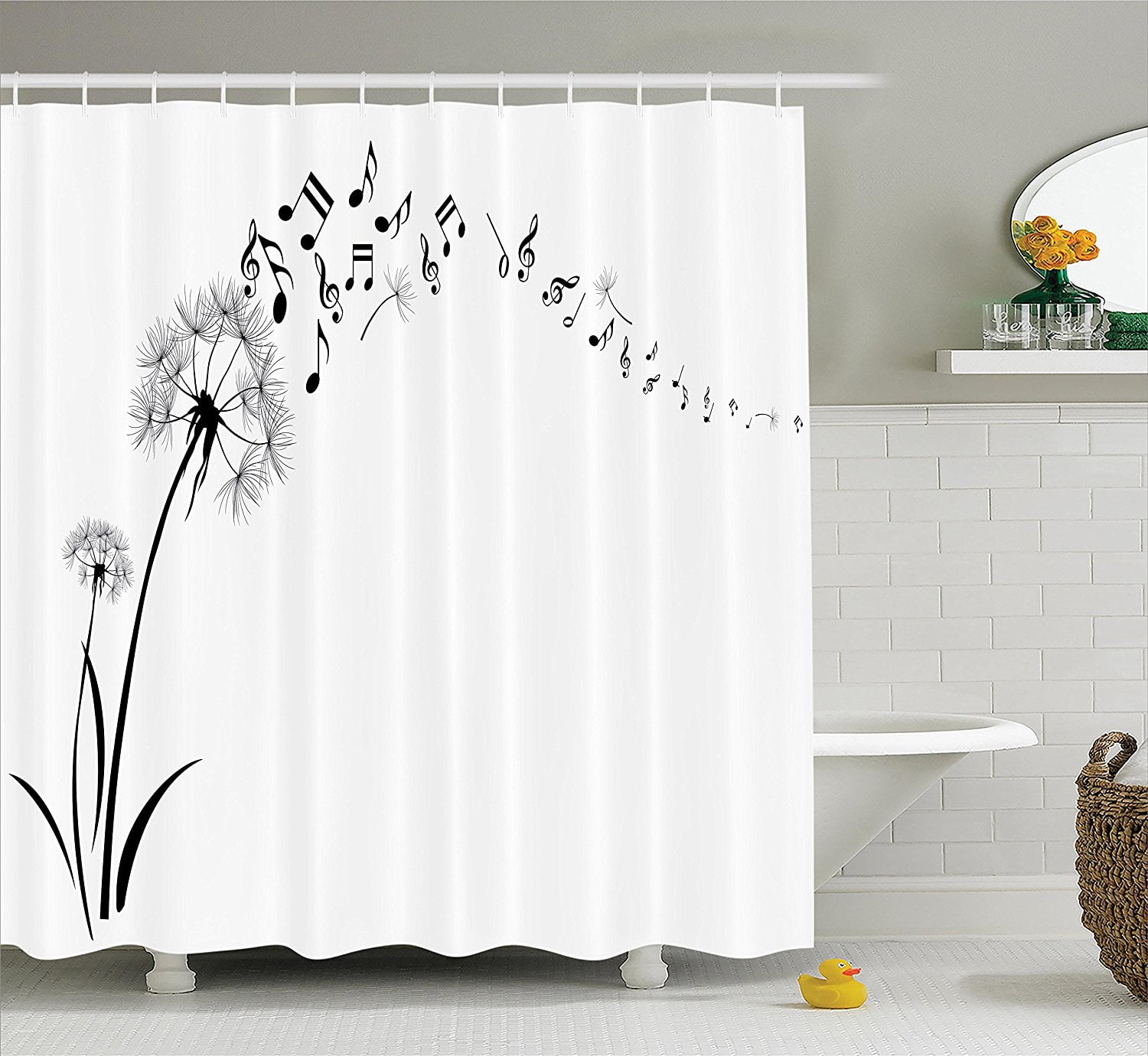Music Decor Shower Curtain Set By , Flying Dandelions With Note Music
