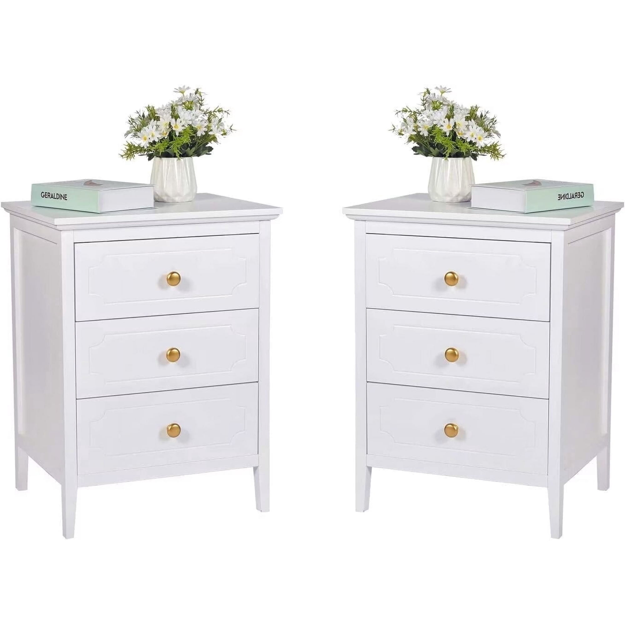 AODAILIHB Set of 2 Wood Nightstands 3-Drawer Modern Bedside Dresser Storage Night Table for Bedroom Dorm & Small Spaces White