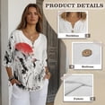 thumbnail image 6 of Xoenoiee Grus japonensis Sunset Print Womens Cotton Linen Button Down Shirts Loose Fit 3/4 Sleeve Blouse Casual V Neck Tops Outfits, XL, 6 of 7
