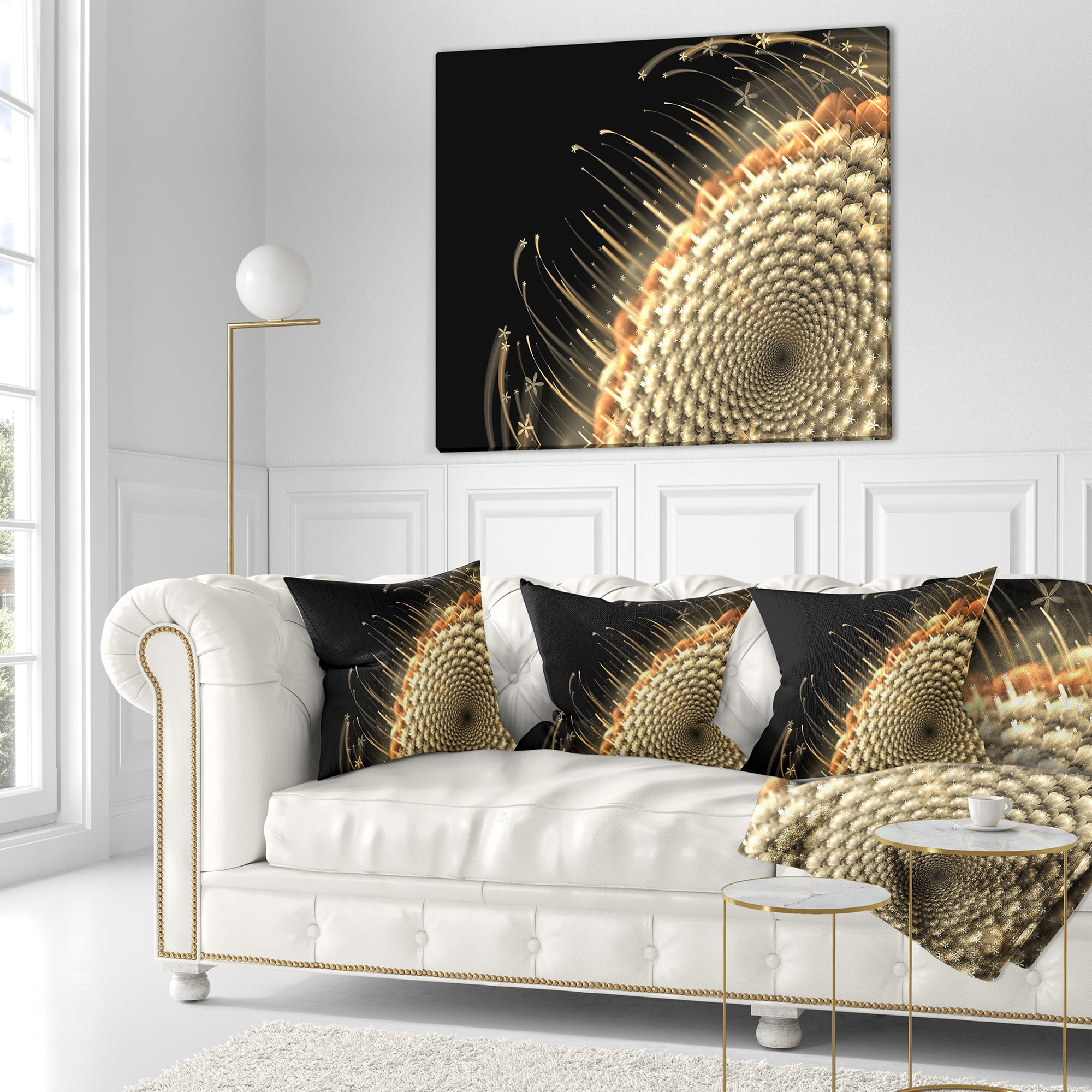 Designart Brown Fractal Flower Pattern - Floral Throw Pillow - 16x16