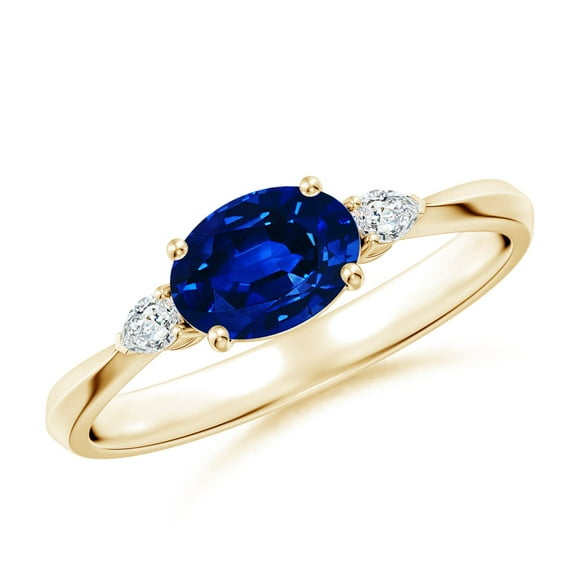 ANGARA Lab Grown East-West Oval Blue Sapphire Engagement Ring for Women in 14K Yellow Gold (Size-7x5mm) | September Birthstone, Anniversary, Jewelry Gift for Women | Lab-Grown Blue Sapphire Ring