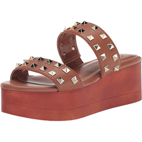 Madden Girl Everett Women's Wedge Sandals Studded Platform Heels, Dark Tan Brown, Size: 9.5